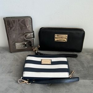 3 Michael Kors Wallets Black/Metallic Gray/Blue